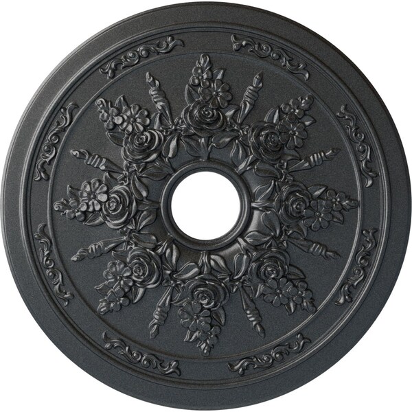 Ekena Millwork Rose and Ribbon Ceiling Medallion (Fits Canopies up to 4"), 23 5/8"OD x 4"ID x 1 1/2"P, Pewter CM23ROPES - main